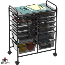 Heavy-Duty 12-Drawer Art Storage Cart with Swivel Wheels - Stylish Black Finish