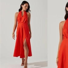 ASTR THE LABEL Keava Halter Backless Midi Orange Linen Blend Dress size XS NWT