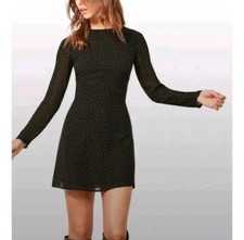 Reformation Long Sleeve Mayra Mini Dress Polka Dot Black Red Party Career Sz 10