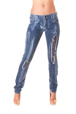 Beaded Blue Distressed Skinny Jeans | Acid Wash 25 26 27 28 NWT