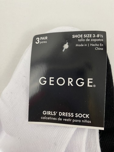 Girls' George Lace Cuff Dress Socks, Pack of 3 Pairs, White & Black, Size 3-8.5 - Picture 6 of 6