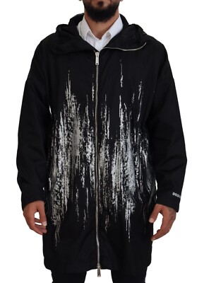 DSQUARED2 Jacket Nylon Black White Print Long Hooded Coat IT48/US38/M 1610usd