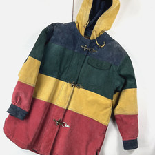 Giii Jacket Medium Primary Colorful Patch Leather Suede Vtg 90s Toggle Fireman