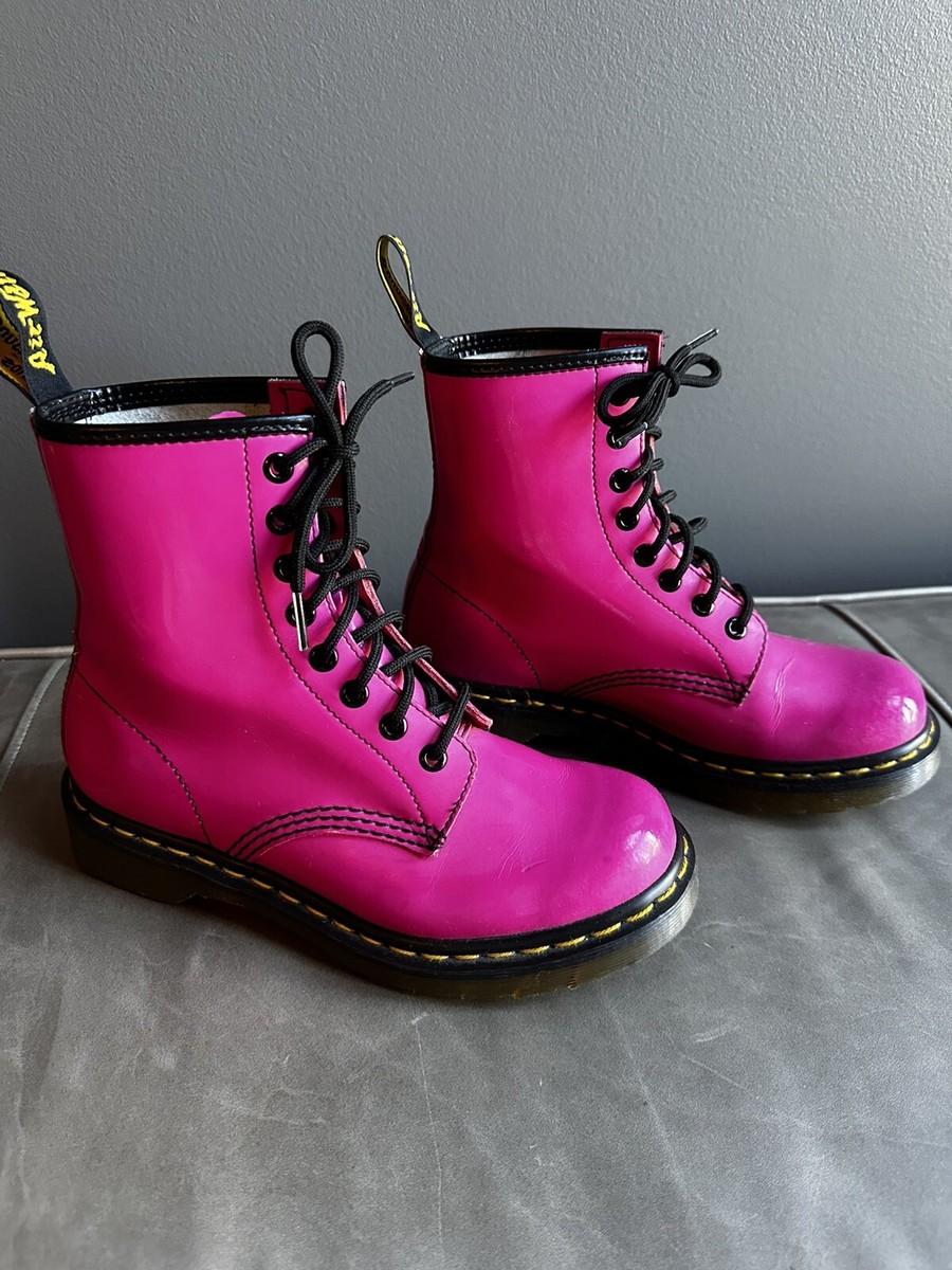 DR. MARTENS Boots Women's SMOOTH LEATHER Lace Up Pink Fuchsia US 6
