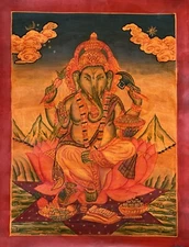 GANESHA/GANPATI/ VINAYAKA OIL VARNISHED ORIGINAL NEWARI PAUBHA THANGKA PAINTING