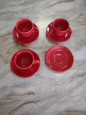 Fiestaware Homer Laughlin HLC Fiesta Scarlet Red Set of 3 Cups and 4 Saucers