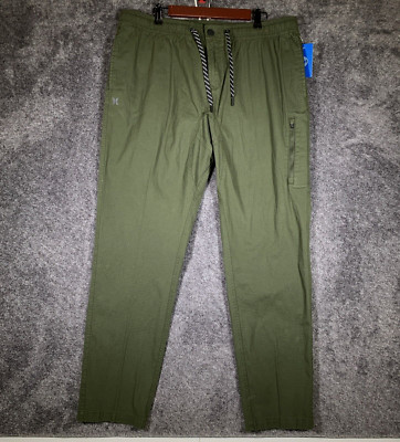 Hurley Pants Men's 2XL Spandex Rip Stop Slim Fit Drawstring Green NEW!