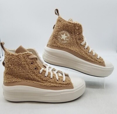 Converse Wmn's Chuck Taylor All Star Move Sherpa Brown Faux Fur Sneakers Sz 8