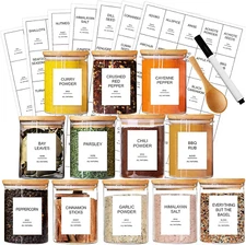 12 Pcs Glass Spice Jars with Bamboo Airtight Lids and 191 Labels - 8.5Oz Smal...