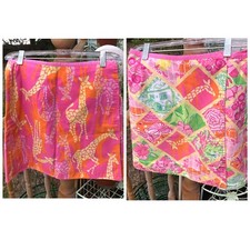 Lilly Pulitzer Giraffe Patch Reversible Wrap Skirt O Pink Green White Label Vtg