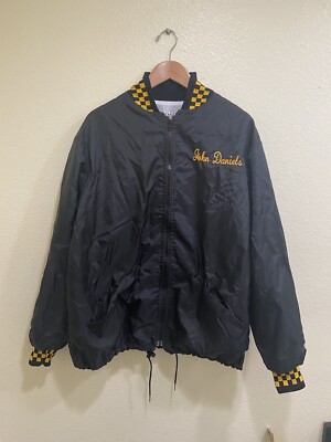 Vintage DeLong Large Windbreaker Jacket Black Yellow Checkered John Daniels 90s