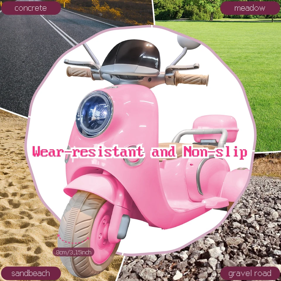 Pink 12v Kids Ride On Motorcycle Girl Moped Battery Electric Motorbike with LED - Image 4 of 4