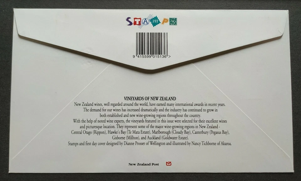 1997 New Zealand Vineyards Fruits Grapes 6v Stamps FDC - Image 2 of 2