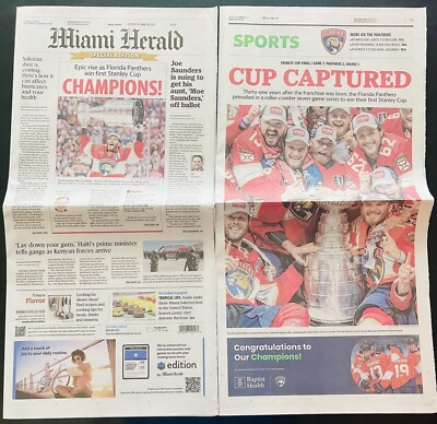  HISTORIC STANLEY CUP! FLORIDA PANTHERS NHL 2024 CHAMPS MIAMI HERALD NEWSPAPER!
