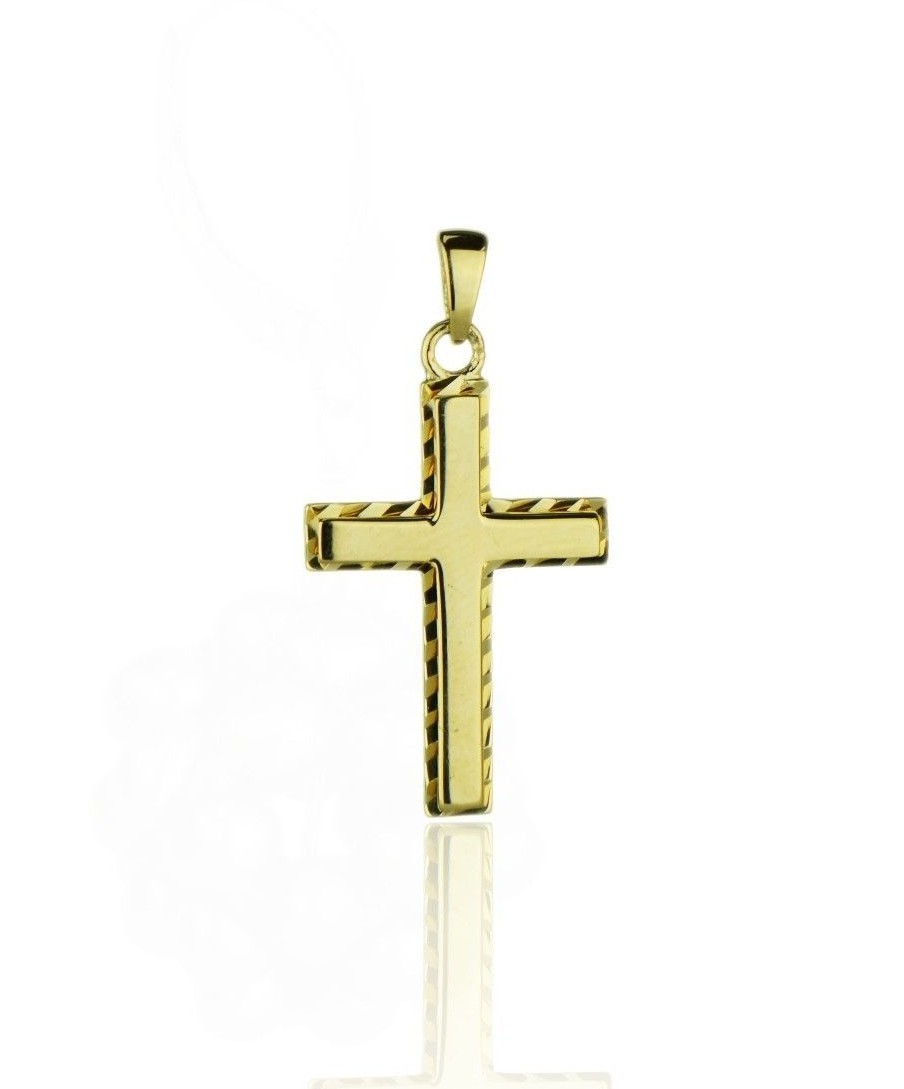 14k Yellow and White Gold Diamond Cut Cross Pendants
