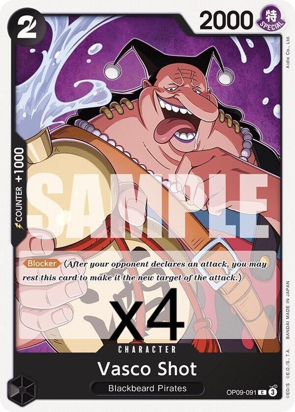 4X One Piece Card Game Vasco Shot OP09-091 Common NM
