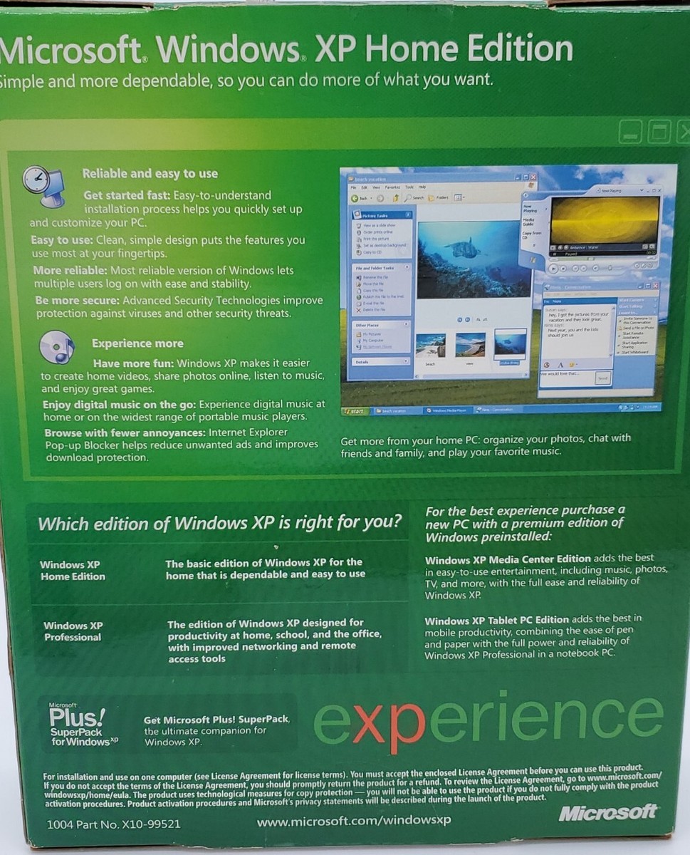 Microsoft Windows XP Home Edition w/ SP2 & Official License