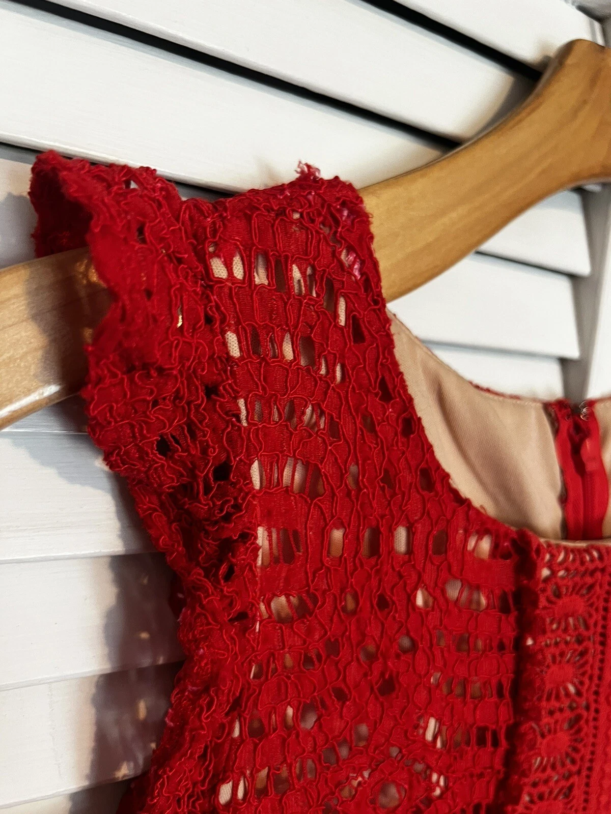 VETEMENTS Abito donna SANGRIA taglia 6 aderente e svasato senza maniche pizzo sovrapposto manica svasata