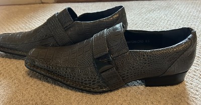 Alberto Fellini Shoes Mens Size 9.5 M Santoni Croc Print Monk Strap Grey Loafer