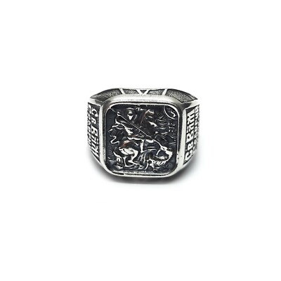 Sterling Silver Men Ring Saint George Hallmarked Solid 925 Handmade Nickel Free