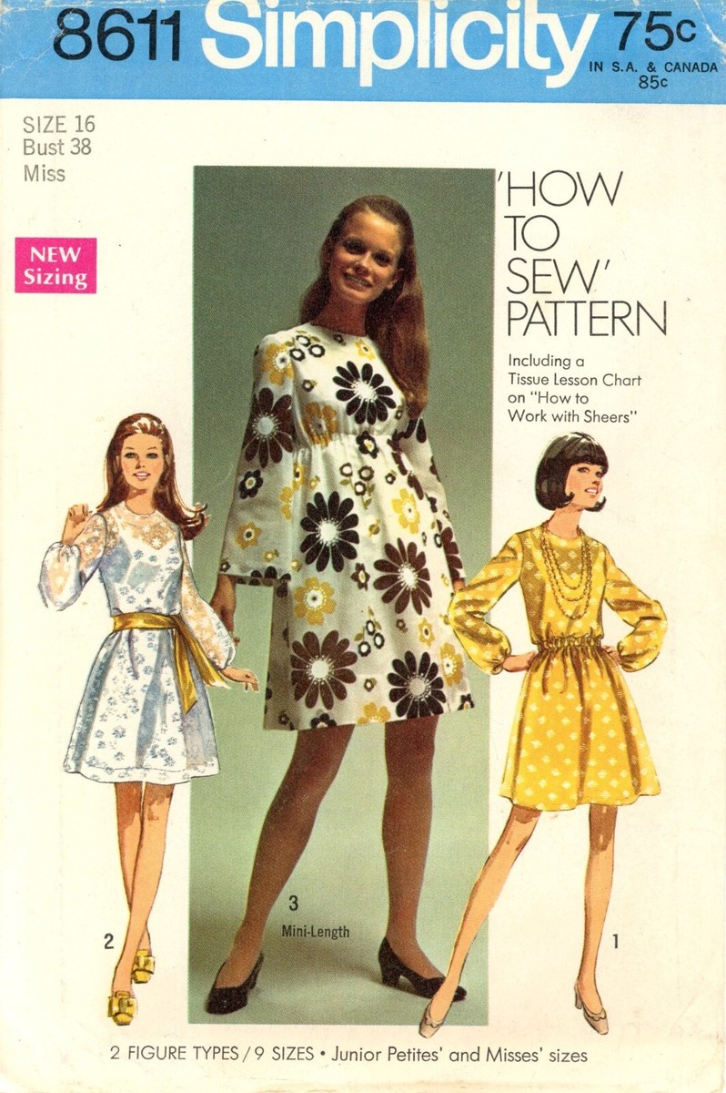 Simplicity 8611 Mod Era Gogo Dress w Elastic Waist, Mini
