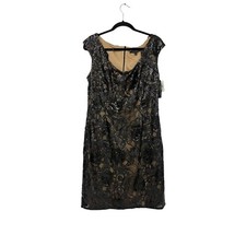 David Meister Womens Sheath Dress sz 14 Black Sequin Floral Sleeveless Lined NWT