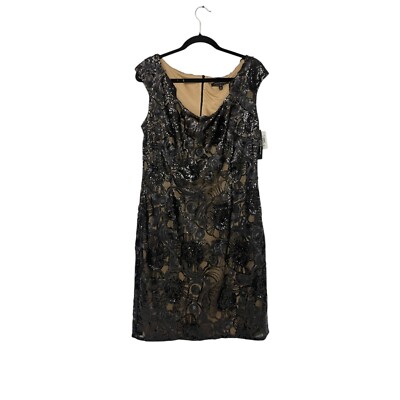 David Meister Womens Sheath Dress sz 14 Black Sequin Floral Sleeveless Lined NWT