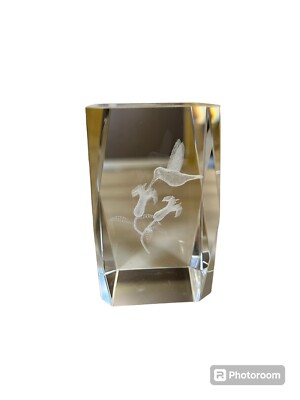 Hummingbird Laser Etched Crystal Glass Cube Paper Weight Holographic 3D ...