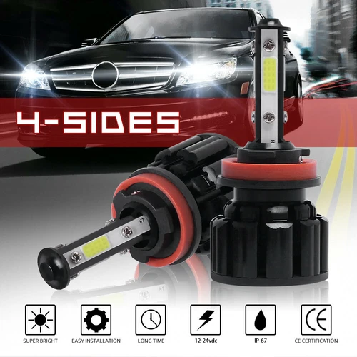 H11 LED Headlight Bulb 4 Sides White Low Beam Conversion Kit 6000LM Super Bright - Picture 2 of 13