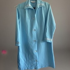 Henson Vintage Knickernick Blue Robe Housecoat Covered Buttons Satin Trim Sz S