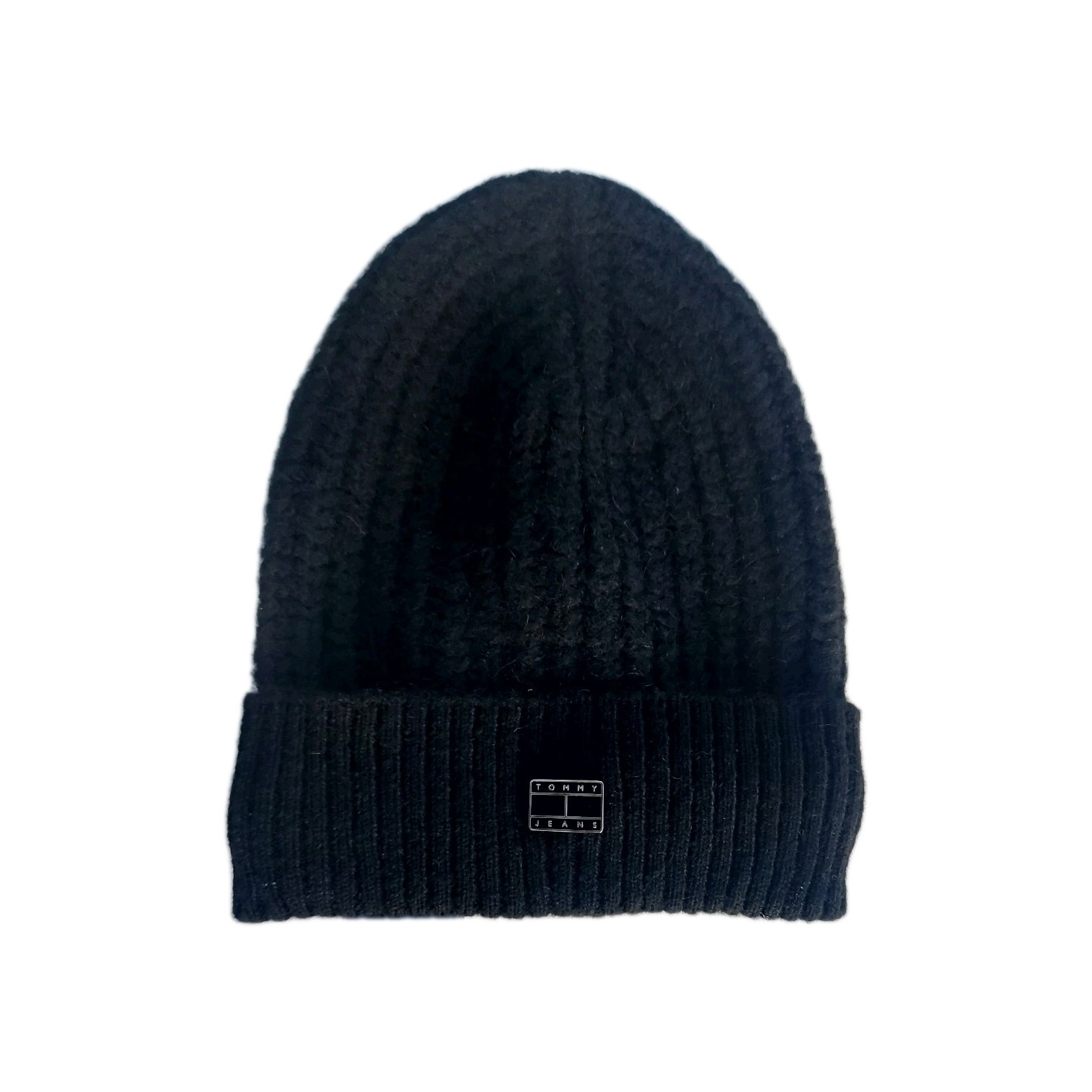 Tommy Hilfiger Plaque Beanie  Turn Up Logo Ribbed Knit Hat NWT