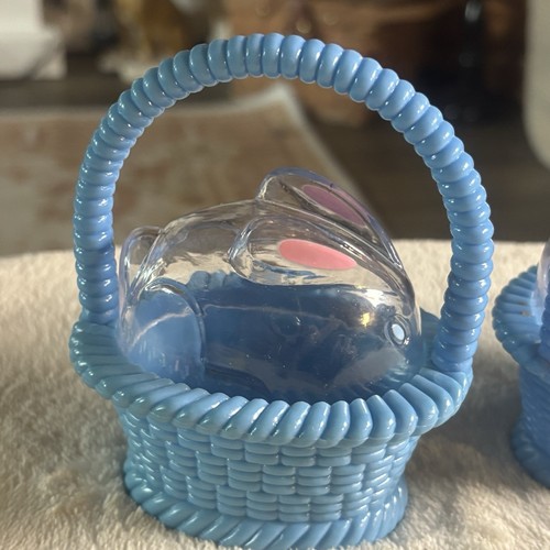 2 Small VTG Plastic Easter Candy Baskets With Clear Rabbits Granny Cottage Core - Picture 2 of 8