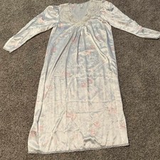 Vtg Sara Beth Floral Satin Nightgown Lace Trimmed Long Sleeve Night Pajamas Gown