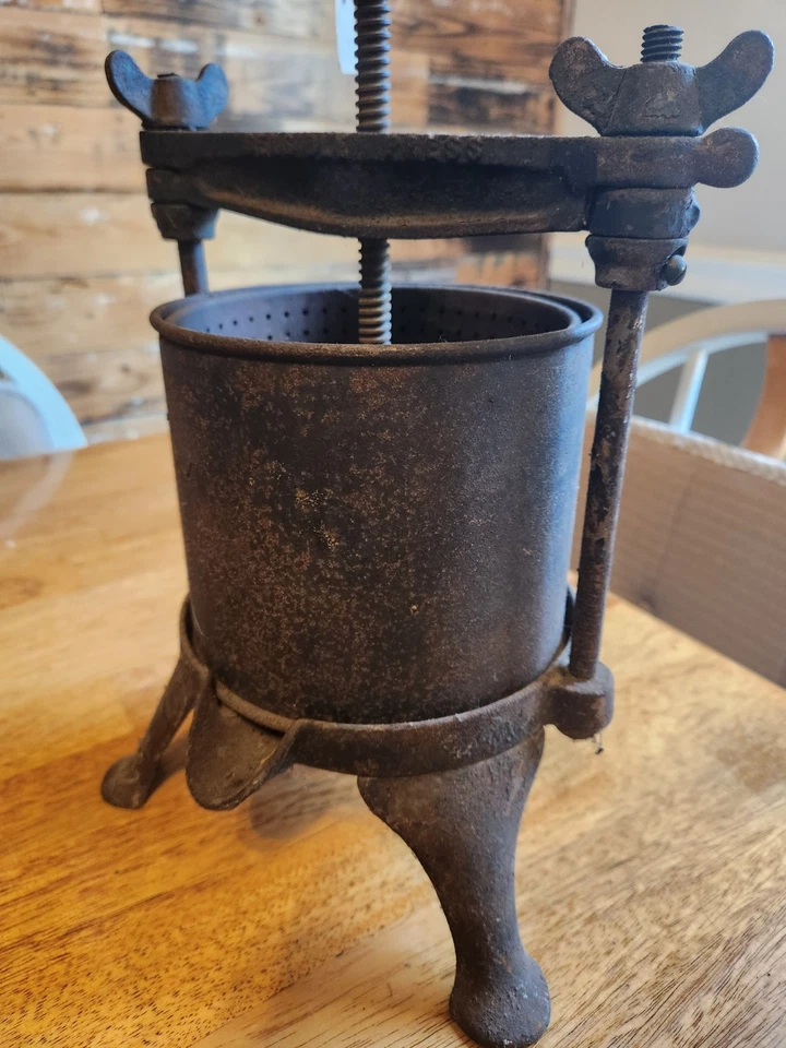 DE COLECCIÓN ANTIGUO FRUTA UVA VINO MANZANA MANTECA DE CERDO PRENSA TORNILLO DE METAL EXPRIMIDOR HIERRO FUNDIDO 2qt Foto 3 de 4
