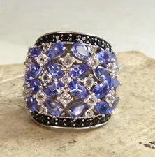 Gem Treasures Sterling Silver , Tanzanite , White Topaz & Black Spinel Web Ring