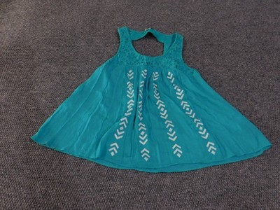 Crown & Ivy Tank Top Womens Small Blue Embroidered Lace Yoke Boho Flowy Summer