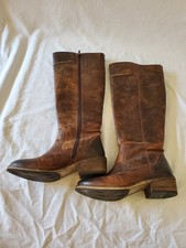 US6.5 Vintage Brown High Calf Booties Leather Zipper Boots for Women