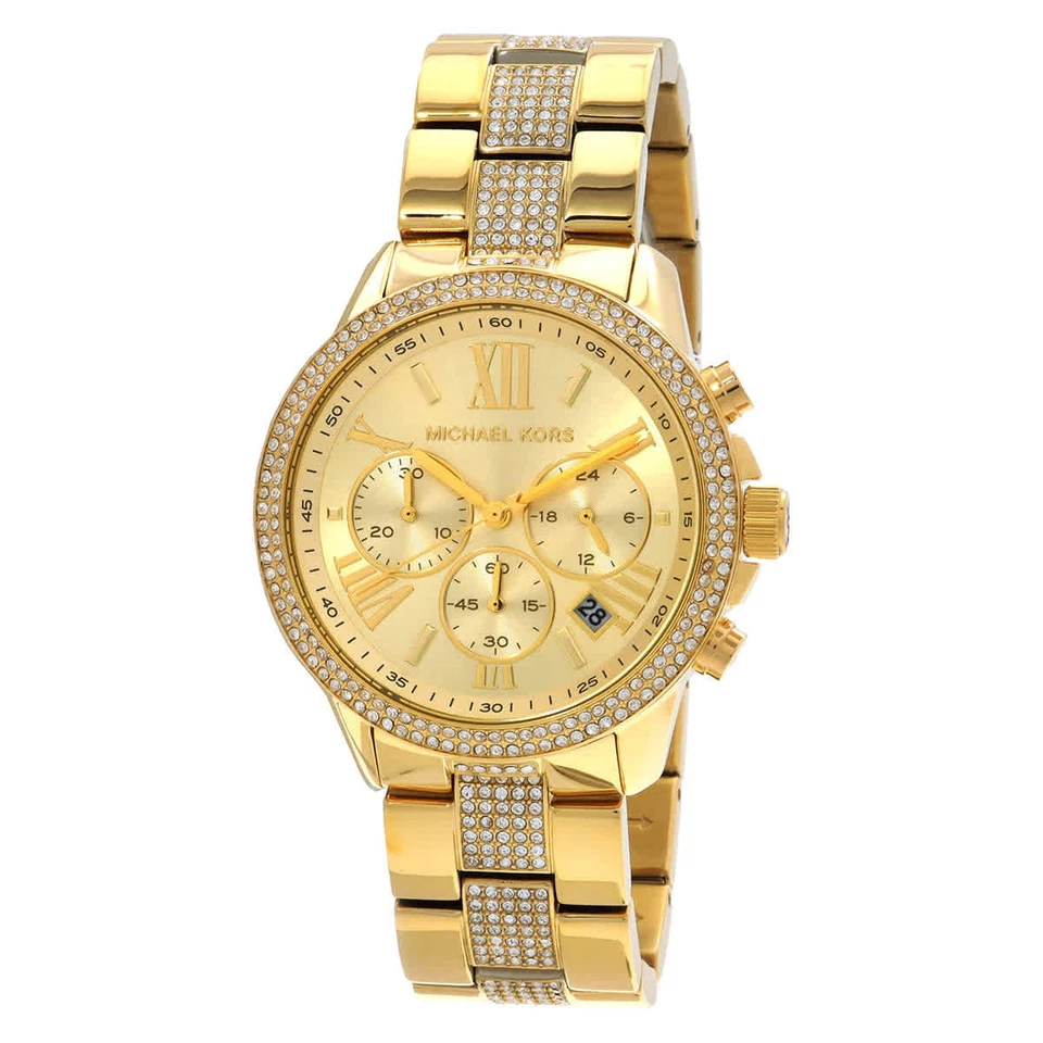 Reloj para dama Michael Kors Brynn cronógrafo cuarzo cristal esfera dorada MK7504