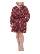 VINCE CAMUTO Womens Purple Lined Partial Button Front Tie-belt Dress Petites 18W