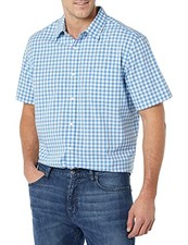 AMAZON Essentials Men's Short Sleeve Dress Shirt, LIGHT BLUE/WHITE/GRAY GINGHAM