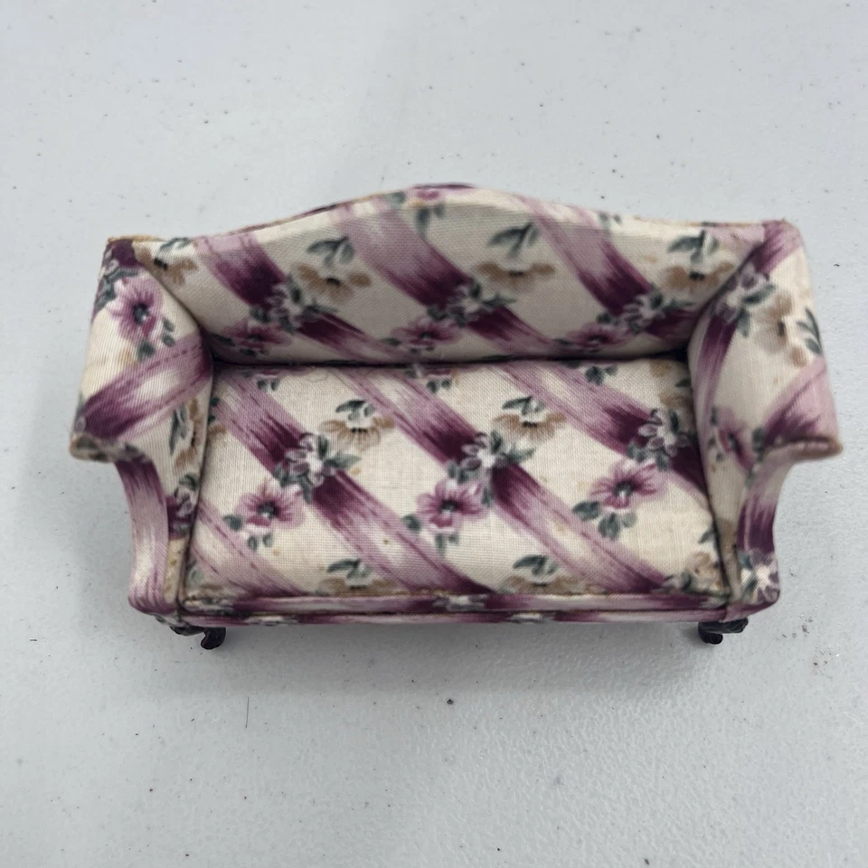 Винтажный Bespaq цветочный ткани диван диван миниатюрный кукольный домик 1:12 - Изображение 2 из 4