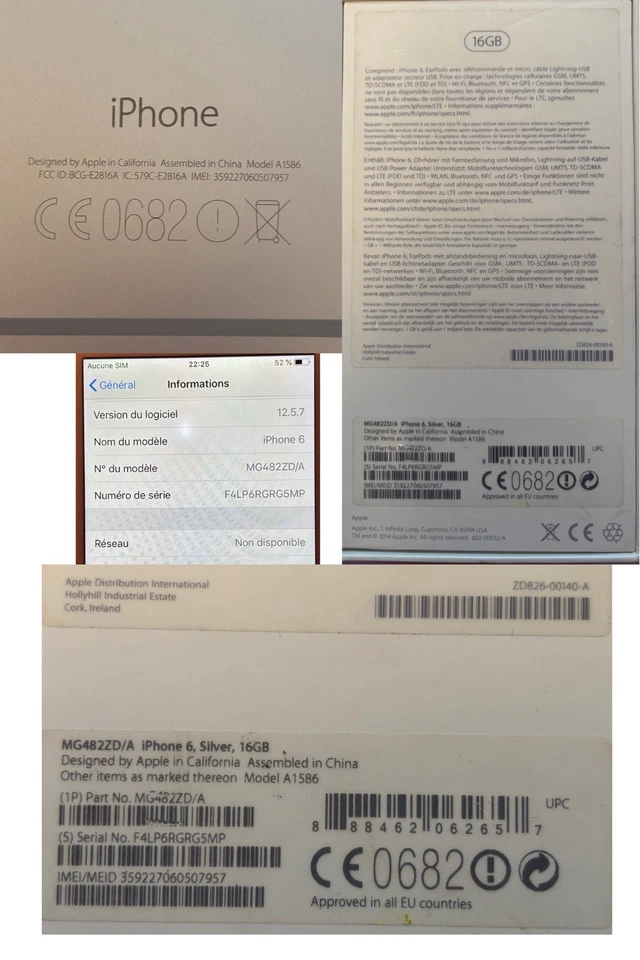Apple iPhone 6 16Go Silver Débloqué Boîte Origine Batterie 100% Câble Apple - Photo 3/4