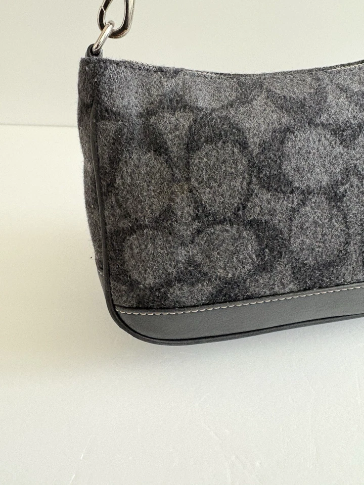 Mini baguette/bolso de mano/bolso de hombro Coach vintage de lana negro #7720 Foto 4 de 4