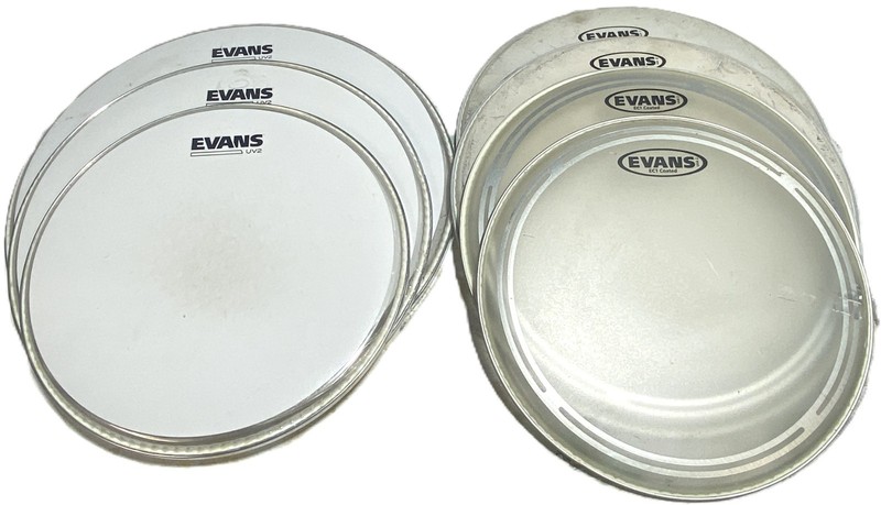 Mixed Lot 7 NOS and Used Coated Evans Drum Heads G1 EC1 UV2