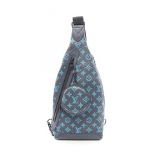 Louis Vuitton Duo Sling Bag, Waist Body Leather Monogram Shadow, Men's, Gray/Blu