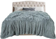 TOONOW Extra Soft Fuzzy Faux Fur Blanket Queen Size 78"x90", 78x90, Blue Grey 