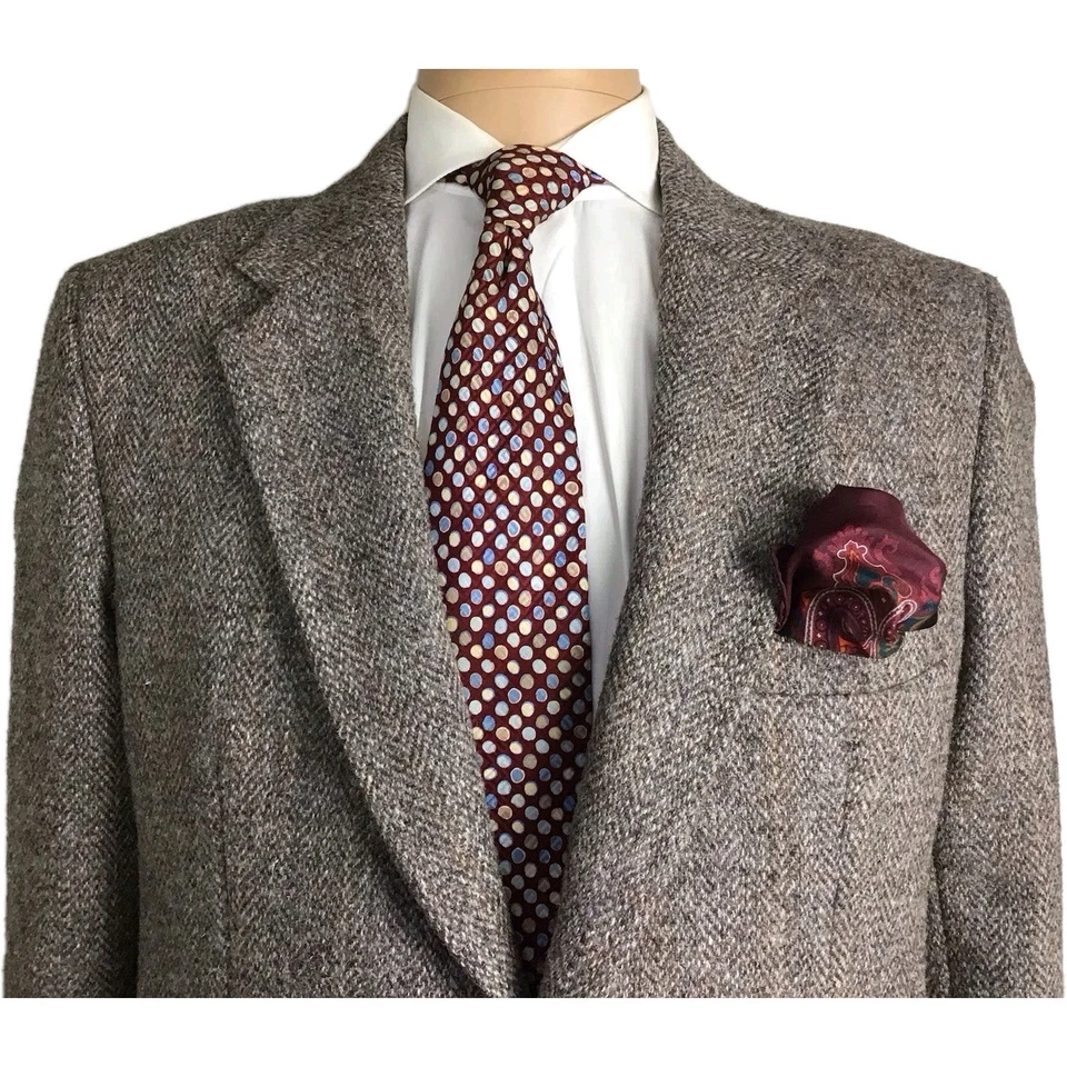 Harris Твидовый винтажный Sport пальто мужской размер 42L коричневый в елочку шерсти блейзер США - Изображение 2 из 4