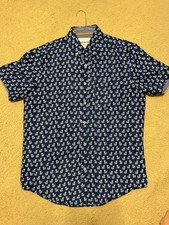 International Report Men's Blue Pineapple Print Short Sleeve Button-Up Shirt M