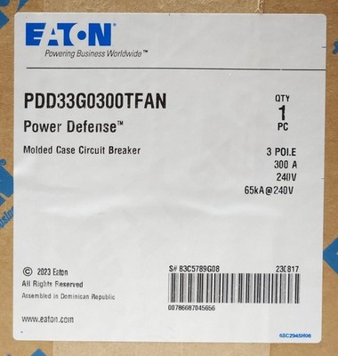 SEALED EATON PDD33G0300TFAN 3 Pole 300 AMP Type PDD3 Power Defense Circuit Break