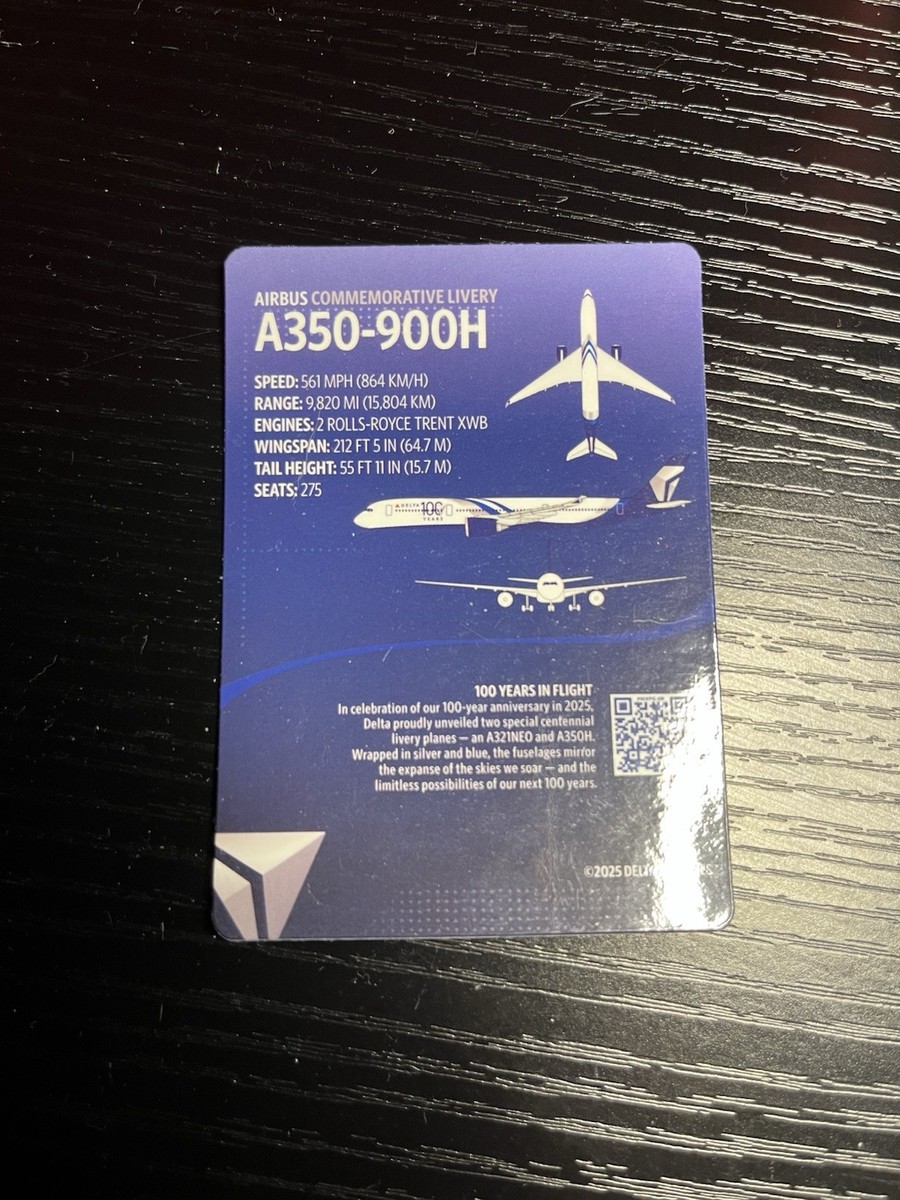 2025 Delta Trading Card Limited Edition 100 Year Anniversary A350